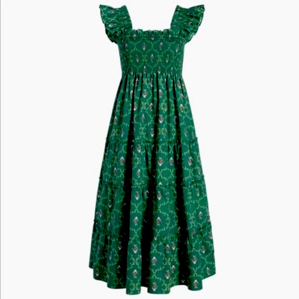 Hill House Ellie Nap Dress in Emerald Trellis